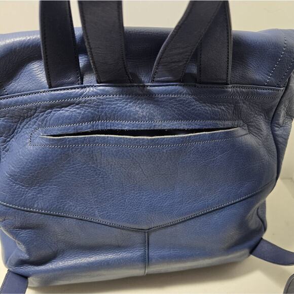 Cole Haan Felicity Pebbled Leather Backpack Multi Pocket & Woven Zip Detail Blue - Picture 3 of 14